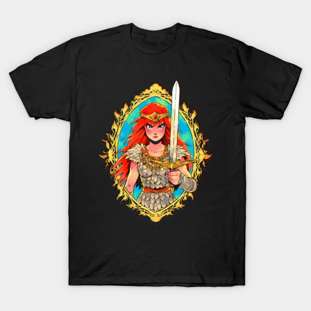 Red Sonja Anime Watercolor Crest T-Shirt by ForbiddenGeek